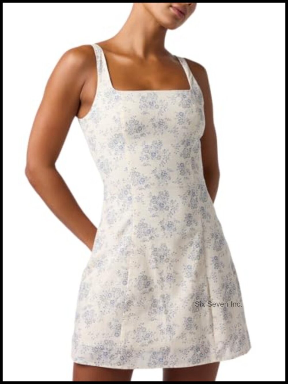 Lulus Gio Toile Mini Dress Square Neck Sleeveless A-Line Party Summer